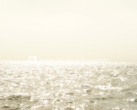 Nautical Ocean Sea Horizon Line - Fine Art Photography - 8 x 10 print - Sunny Washed Out Sky - Romantic Seashore decor - "Sea and Sky Ombre"