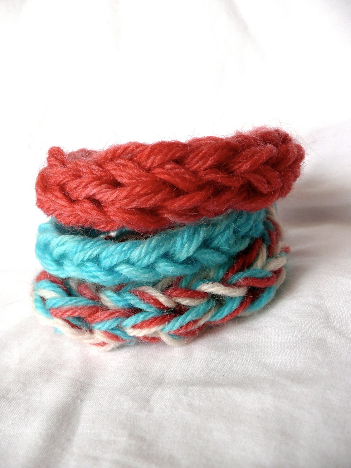 Hand dyed Salmon, Turquoise, and Mixed Stacked Bracelet