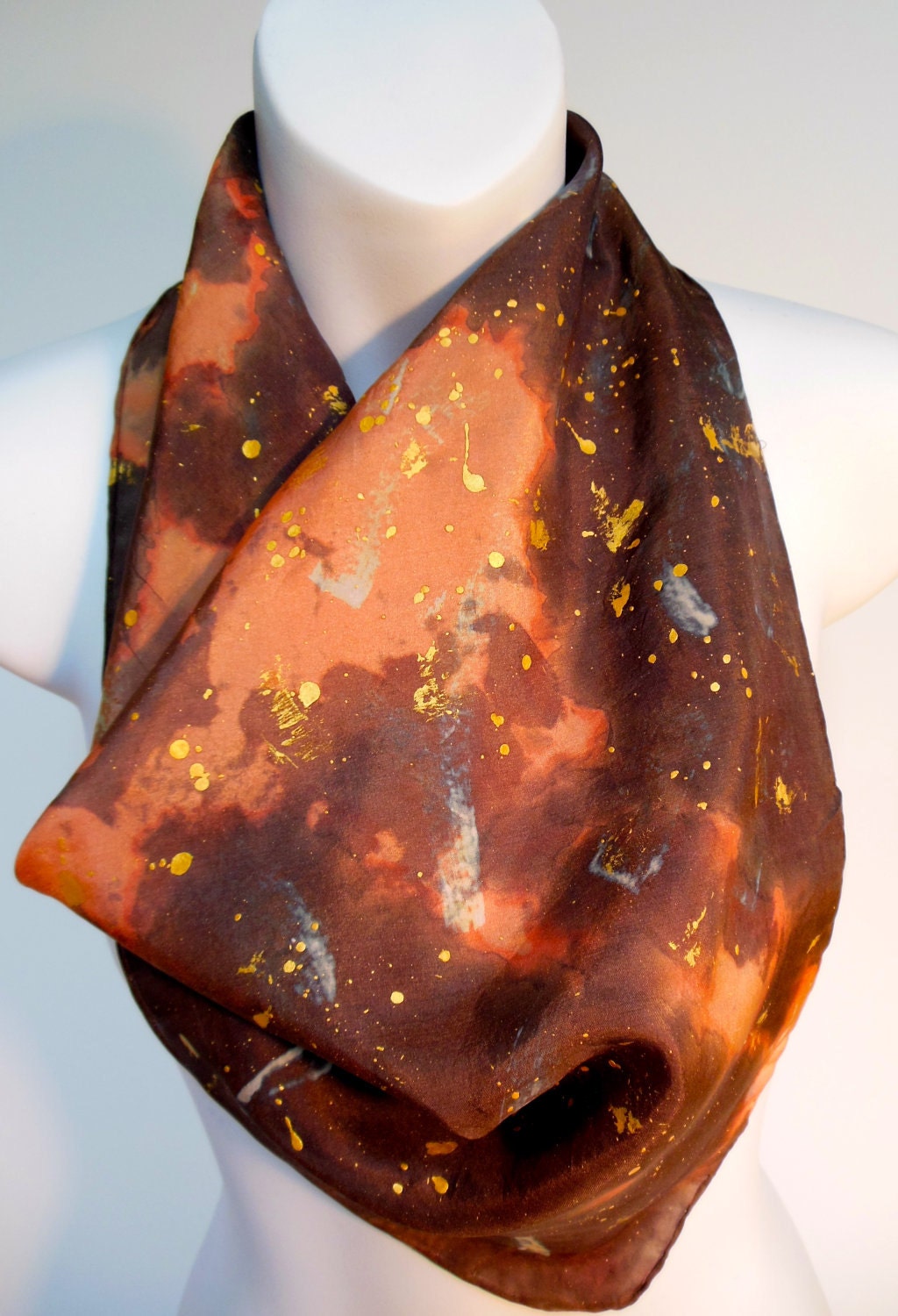 California Gold Rush/ Earth Tones/Gold Accents/ SILK SCARF. Hand Painted by NYC Artist Joan Reese/ Silk Square Scarf/100% Silk/21"x21"