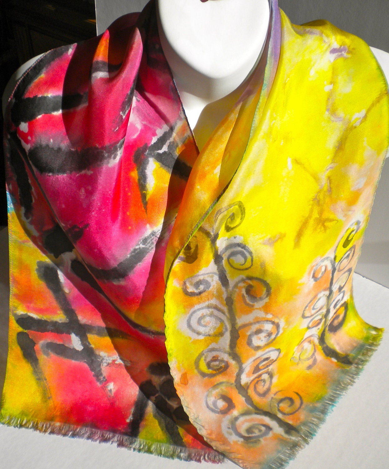 Asian Infusion SILK SCARF for women/ Bamboo/Hand painted Silk Scarf by New York Artist Joan Reese/ 100% silk/"One of a kind"
