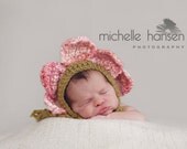 ON SALE baby girl flower hat-Handspun-flower bonnet-crochet newborn hat-photo prop