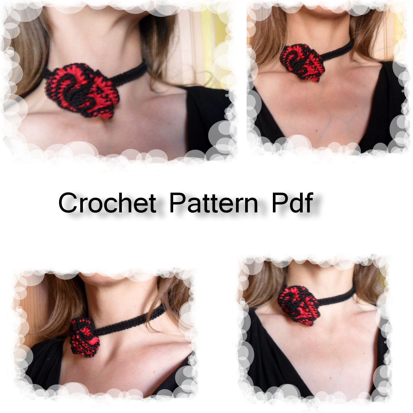 Crochet pattern complete for "Spanish" necklace-bracelet, with easy to follow instructions, 38 photo for 14 page