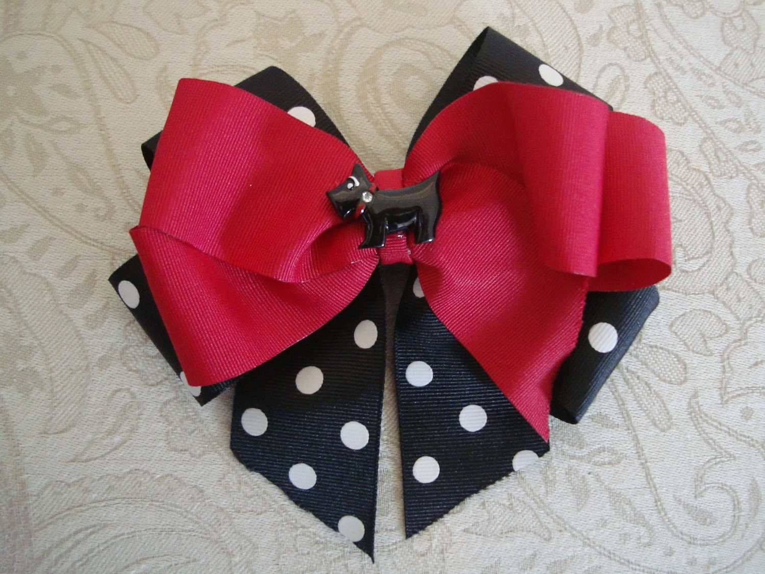 Black White and Red Polka Dot Scottie Dog Bow Il_570xn