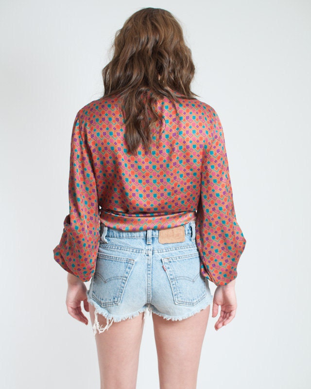 Vintage 90's Christian Dior Geometric Long-Sleeve Blouse
