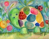 Walk You Home -  Watercolor turtle Original Lauren Alexander large painting