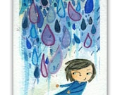 Weather Related - Original ACEO painting watercolor girl Lauren Alexander