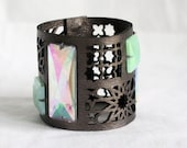 Geometric Laser Cut Metallic Cuff with Crystals (Japanese and Moroccan inspired)
