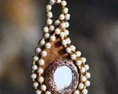 Mirror, Leather, Rhinestone Indian Henna Inspired Paisley Pendant