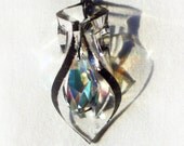 Sculptural Swarovski Crystal Clear Geometric Pendant