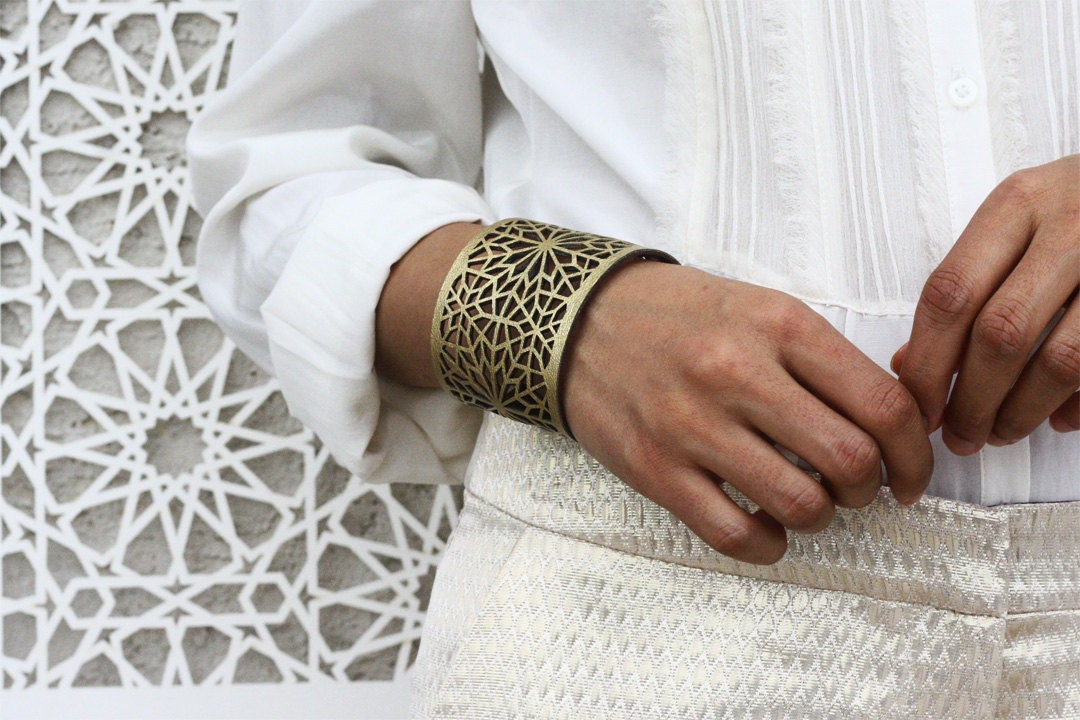 Geometric Laser cut Copper & Gold Faux Leather Cuff (Moroccan Zellij inspired)