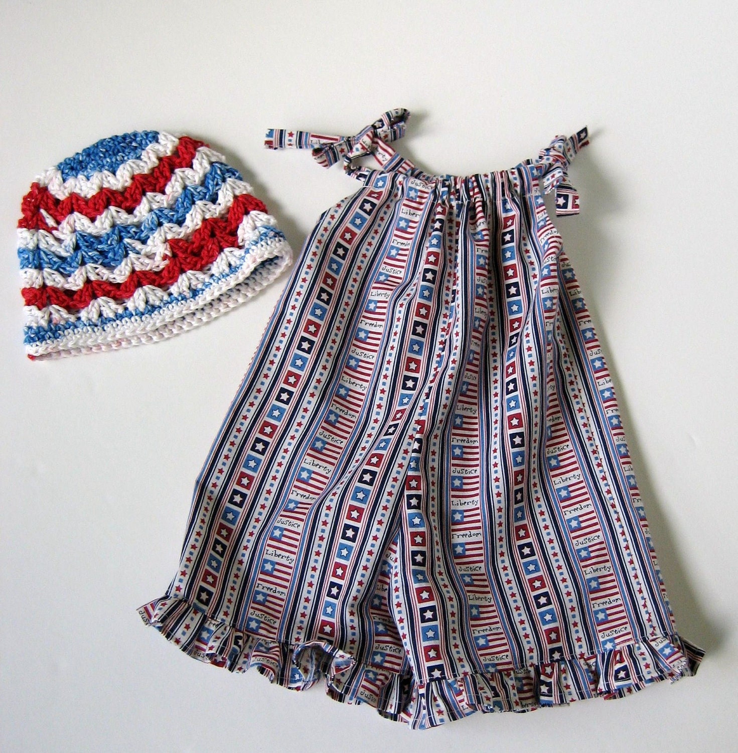 Baby Girl Toddler Romper Sun Suit Jumpsuit Shortall Patriotic Print and Cap Size 12 to 18 Months Ready to Ship