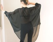 Women Oversize Black Blouse, Buttened  Shirt - CIPORKIN