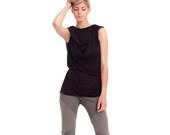 Summer Shirt, Black Women top, Feminine  Top With Short Sleeves,Casual Chic Women's Top