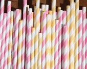 50 Striped Paper Straws  - Lemonade Stand