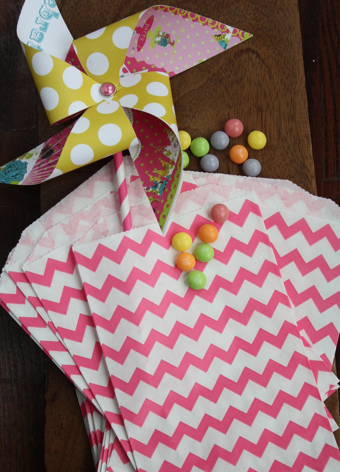40 Favor Chevron Bags, Pink Chevron Favor Bags, Cookie Bags, Loot Bags, Baby Shower Bags