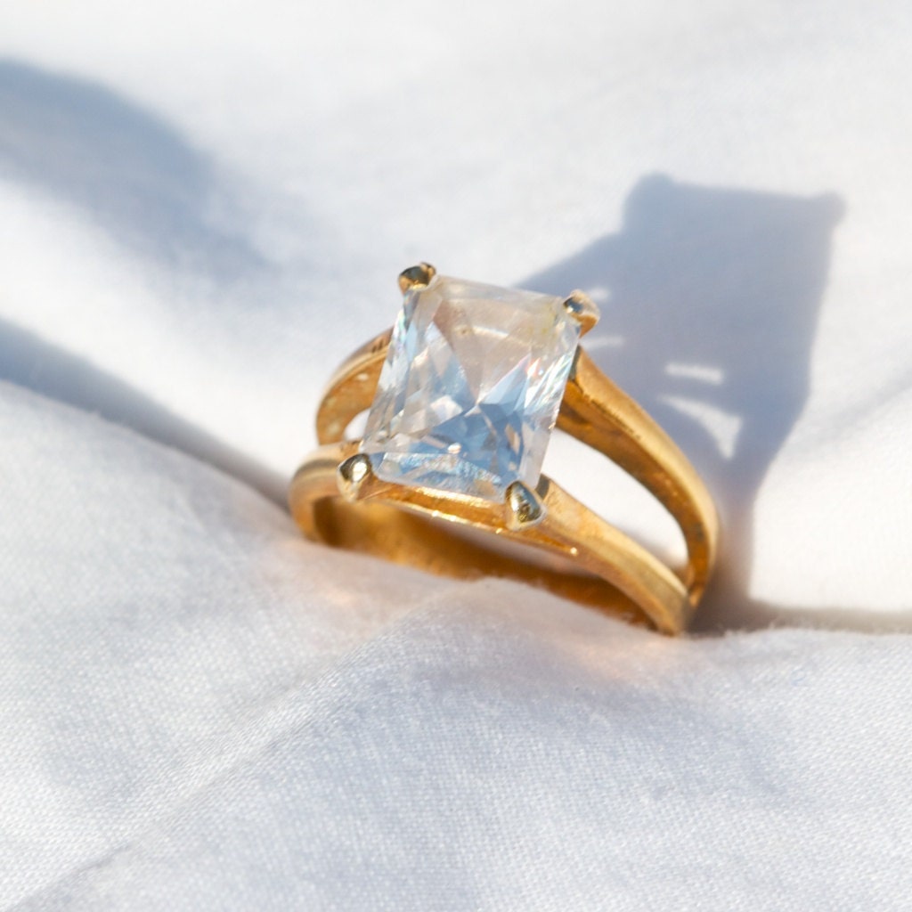 Vintage 14k Gold Electroplate Large Gemstone Solitaire Ring