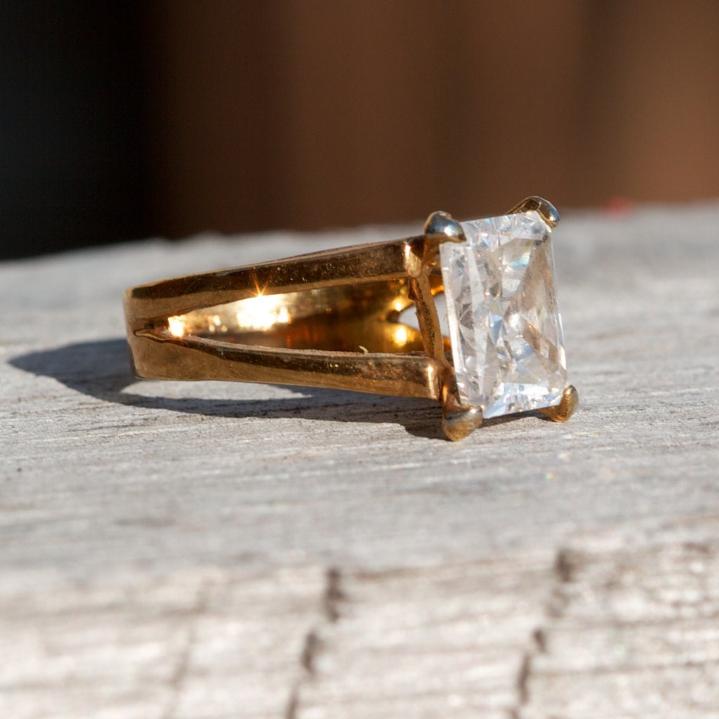 Vintage 14k Gold Electroplate Large Gemstone Solitaire Ring