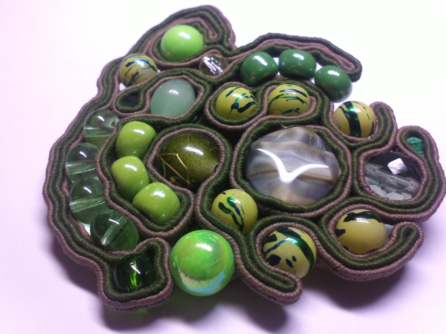Soutache Brooch Spring Green