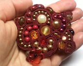 Soutache Brooch Burgundy Red Yellow and Copper