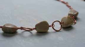 Handcrafted Copper Necklace, Gemstone Beads Cream, Short Handmade Chain, Handmade Clasp