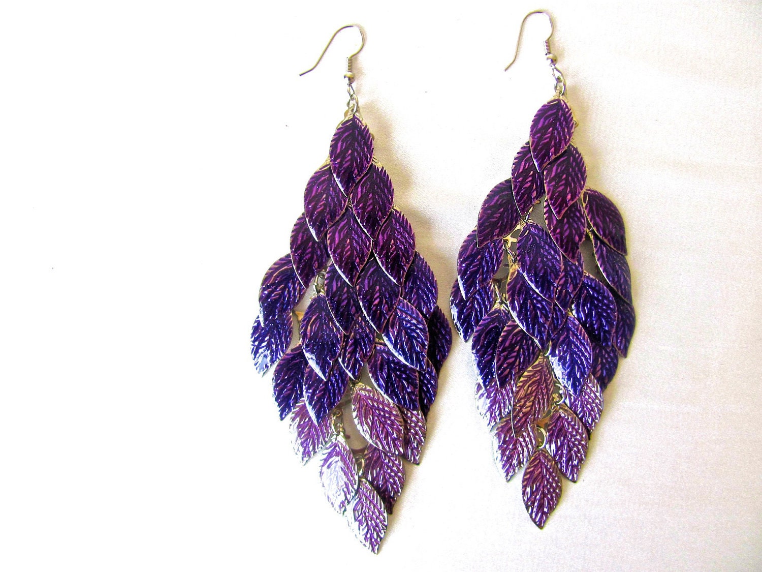 Purple Earrings, Chandelier Earrings, Amethyst Earrings, Dangle, Long Metal Earrings, Enamel Earrings, Grape Bunch, Purple, Lavender