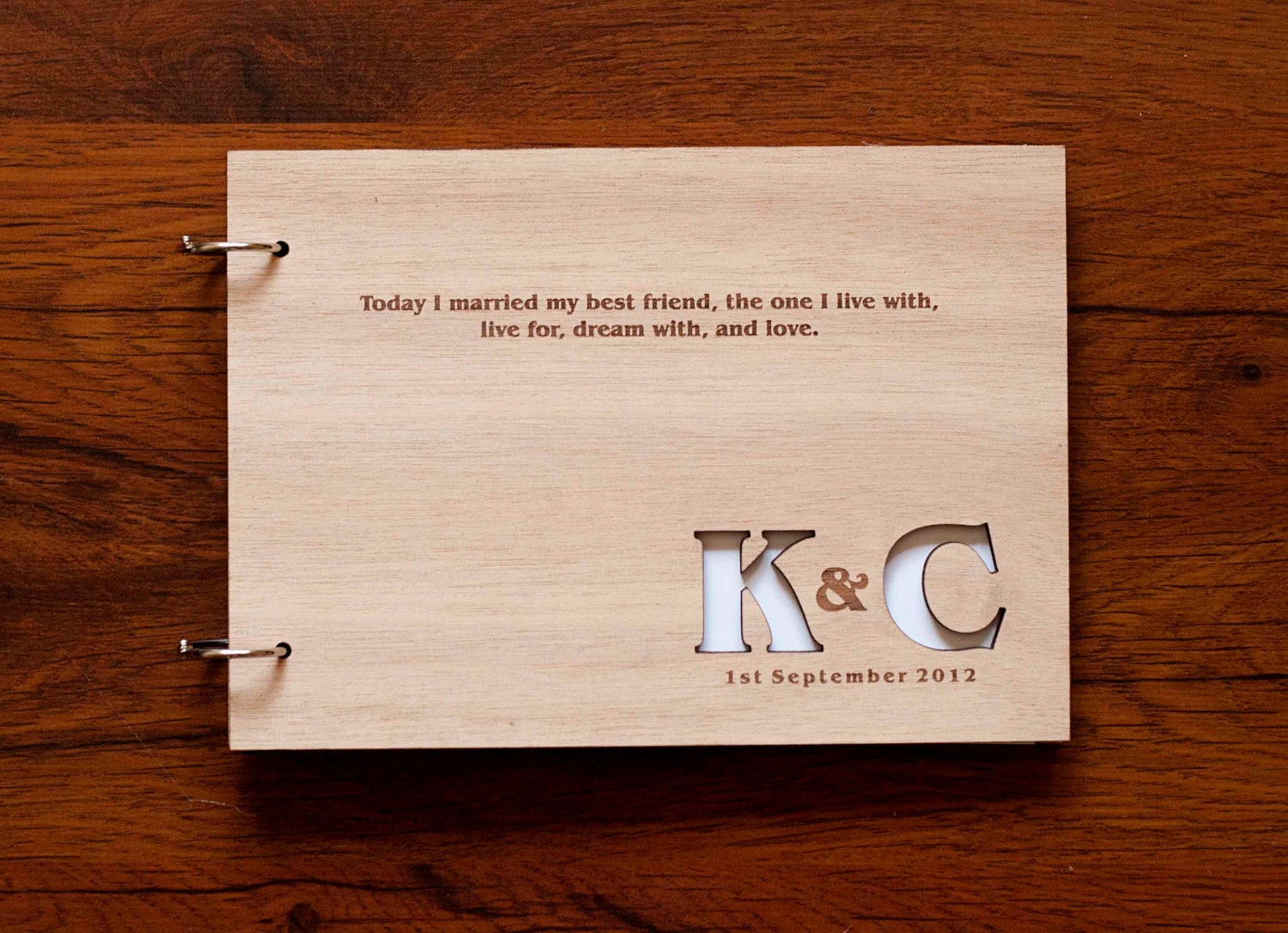 Custom wedding guest book wood rustic wedding guest book album bridal shower engagement anniversary - Framed Initials