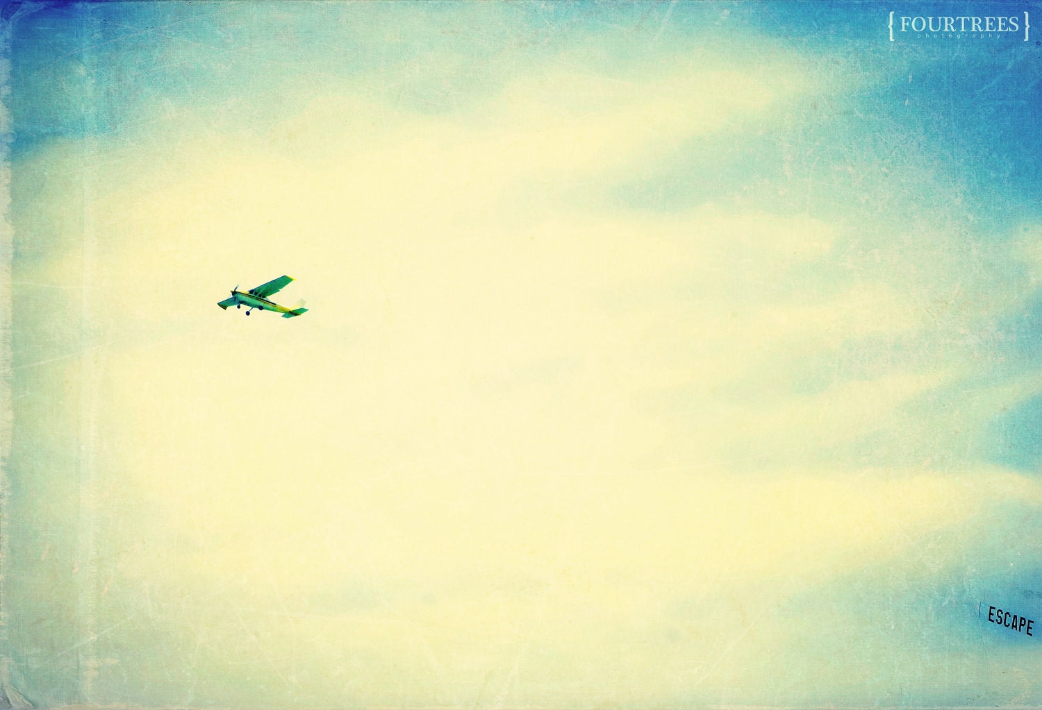 Message From Above - 8x12 Escape airplane message banner photography print sky flying home nursery decor wall art blue yellow whimsical room