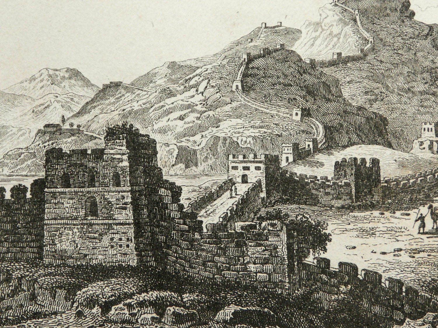 1837 Antique steel engraving of The GREAT WALL of CHINA. 175 years old copper engraving