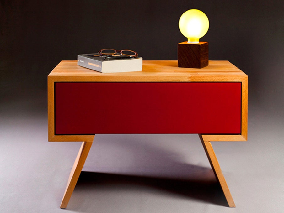 solid panel  wood nightstand "skuffu"
