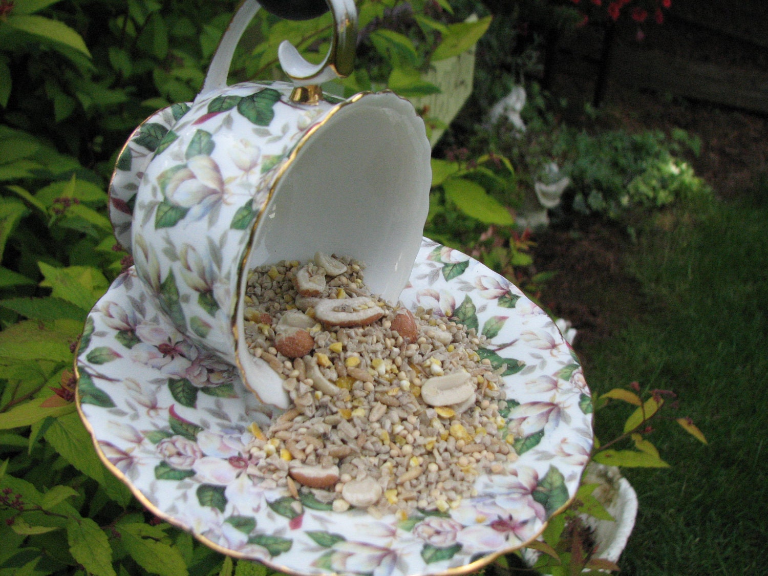 Floral Tea Cup and Saucer Bird Feeder.