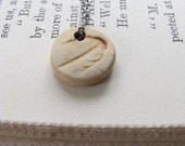 handmade ceramic feather pendant, earth tones, nature lover