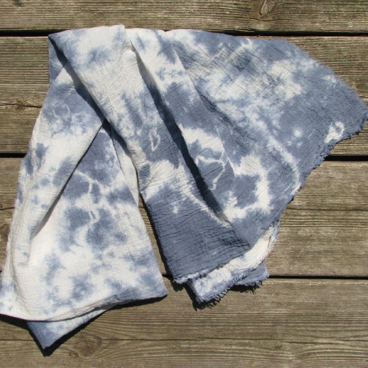 hand-dyed blue and white scarf, lightweight cotton