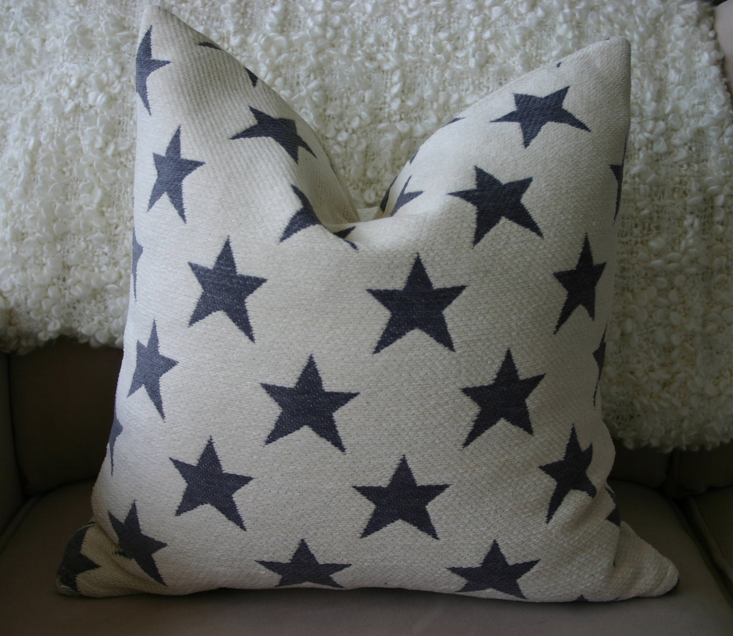 Super Cozy ROCKSTAR Pillow - Cream and Grey Pillow - Star Fabric