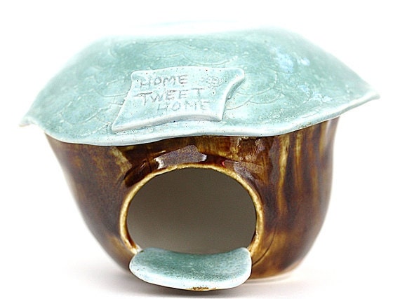 Porcelain Birdhouse Robins Egg Blue and Amber Brown MADE TO ORDER