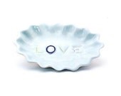 Love Porcelain Dish Perfect for Holding Jewelry Polish Soap and More In Baby Blue and Colorful Letters READY TO SHIP Today