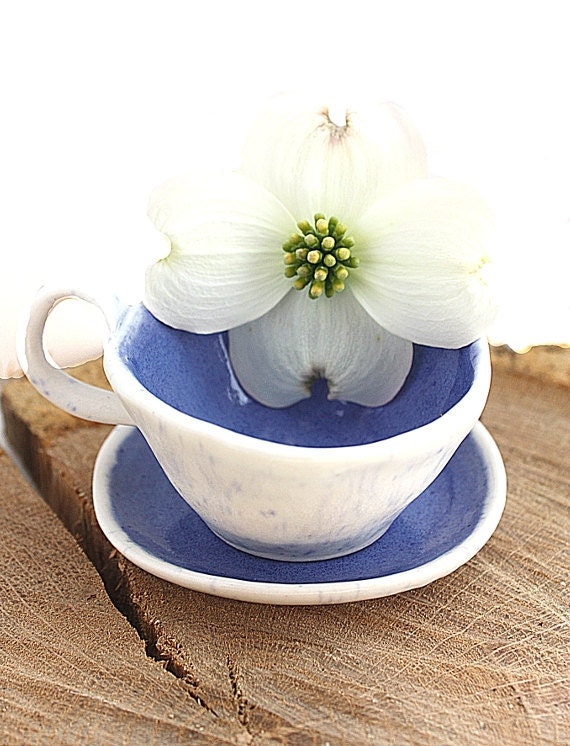 Porcelain Espresso Cup In Blue and White  Cup and Saucer set MADE TO ORDER