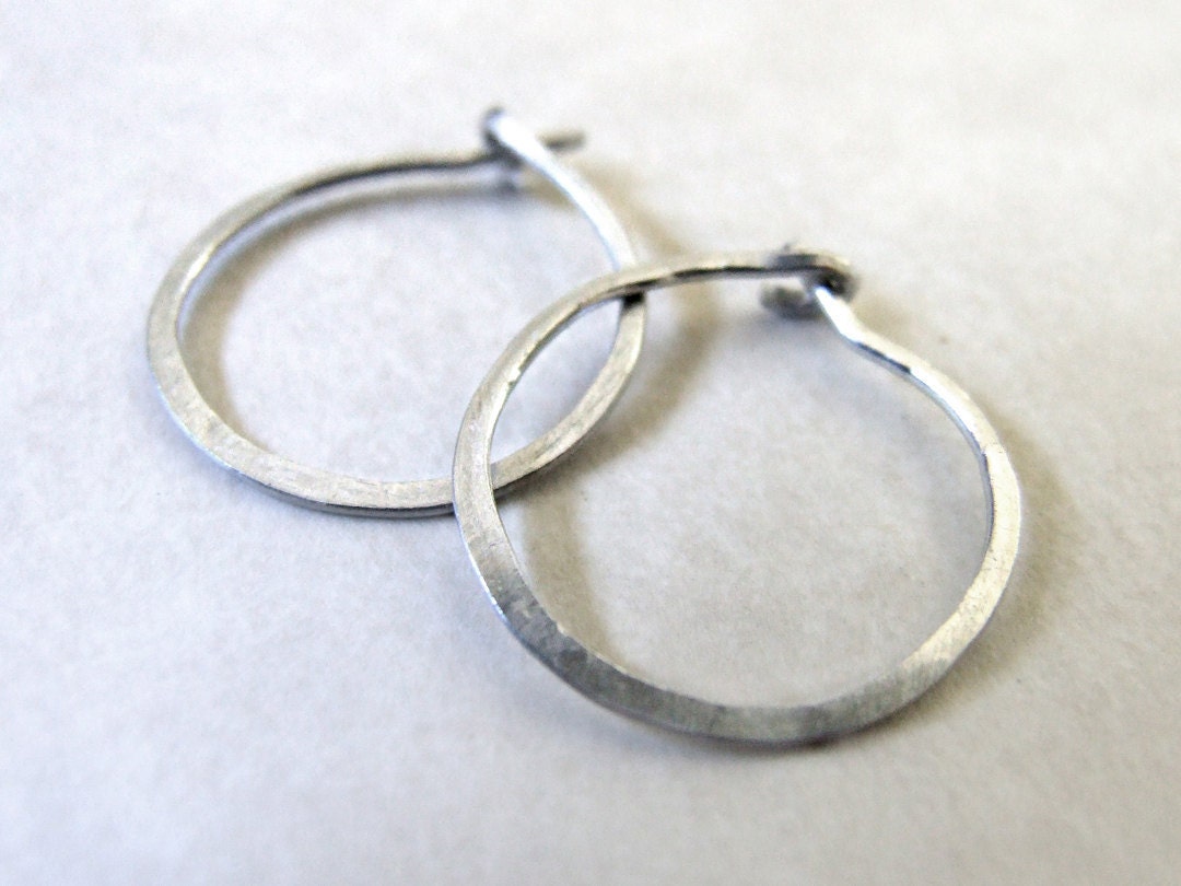 Sterling Hoops - tiny silver hoop earrings, simple classic minimalist basic lightly hammered 1/2" 0.5" 12mm interchangeable bail