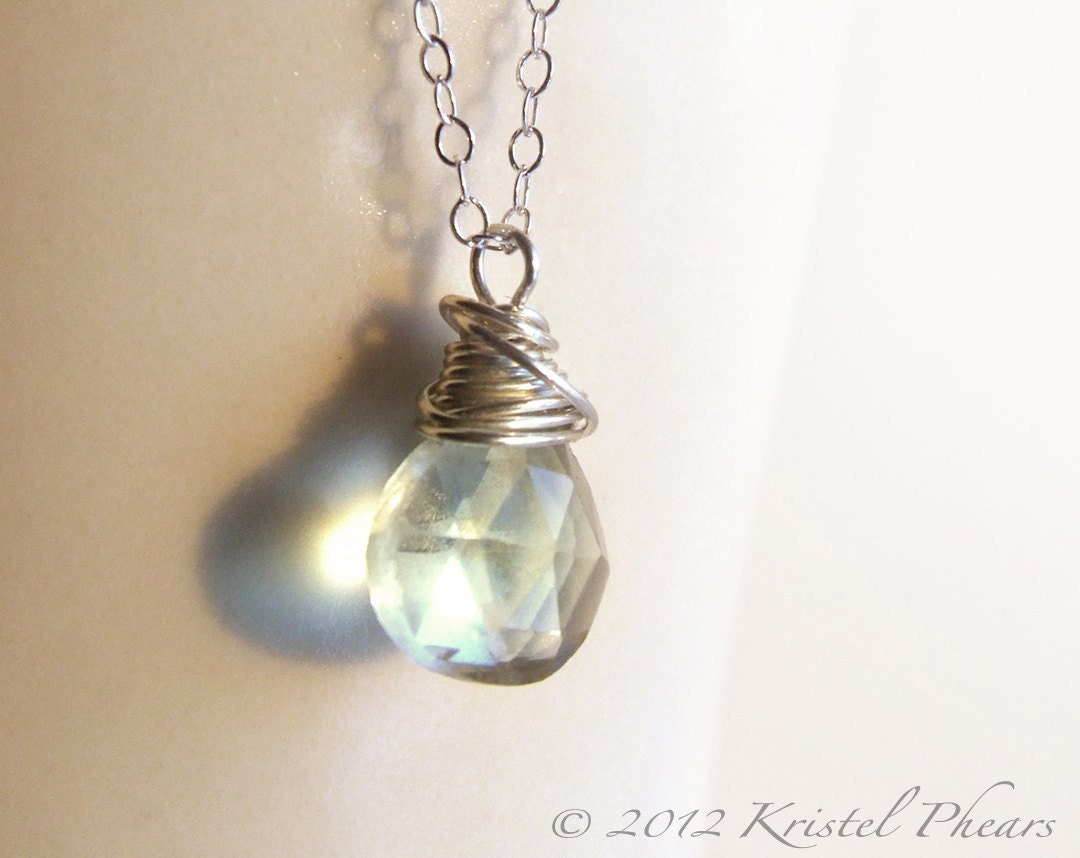Green Amethyst pendant necklace - Silver prasiolite mint aqua light green gemstone Sterling jewelry bridesmaid gift 