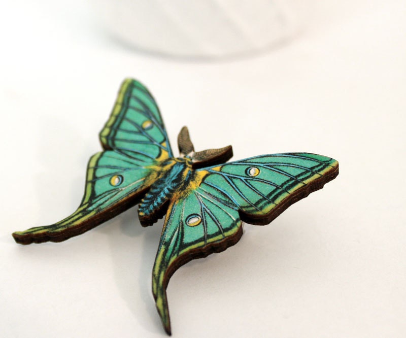 Insect Butterfly Pin Nature Brooch, Woodland Insect Pin, Vintage Style, Garden Teal - mintmoose