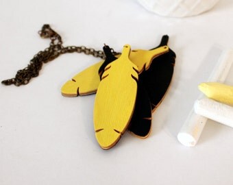 Feather Necklace Chalkboard Neon Yellow Reversible Boho Fashion Necklace
