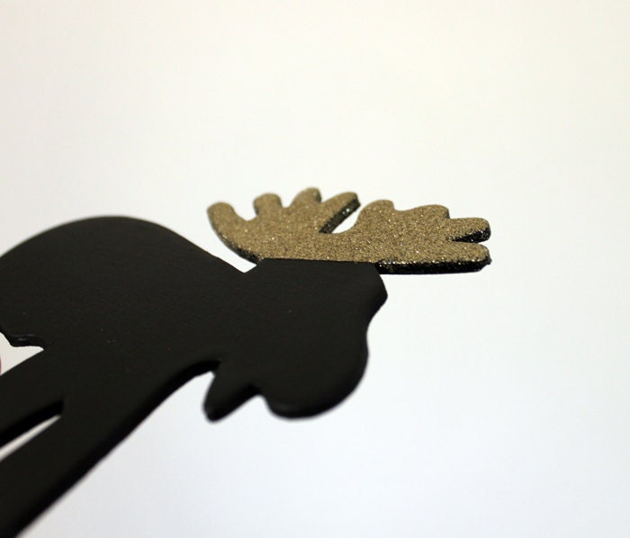 Chalkboard Jewelry Pin Moose Brooch Gold Glitter Antlers Woodland