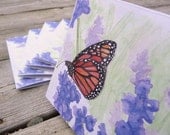 Monarch butterfly purple flowers watercolor reprint stationery summer garden nature inspired gift idea