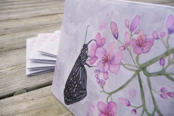 Watercolor butterfly reprint greeting card set of 5 gift idea