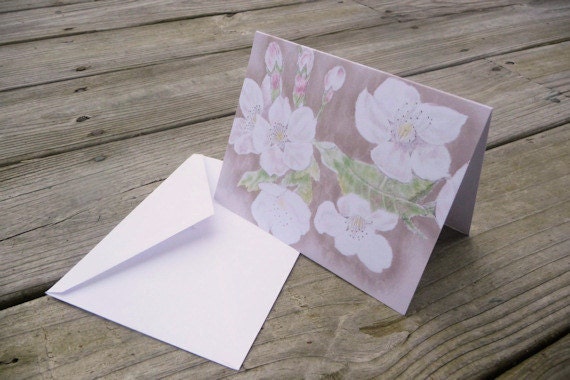 Cherry blossom watercolor reprint blank greeting card and envelope