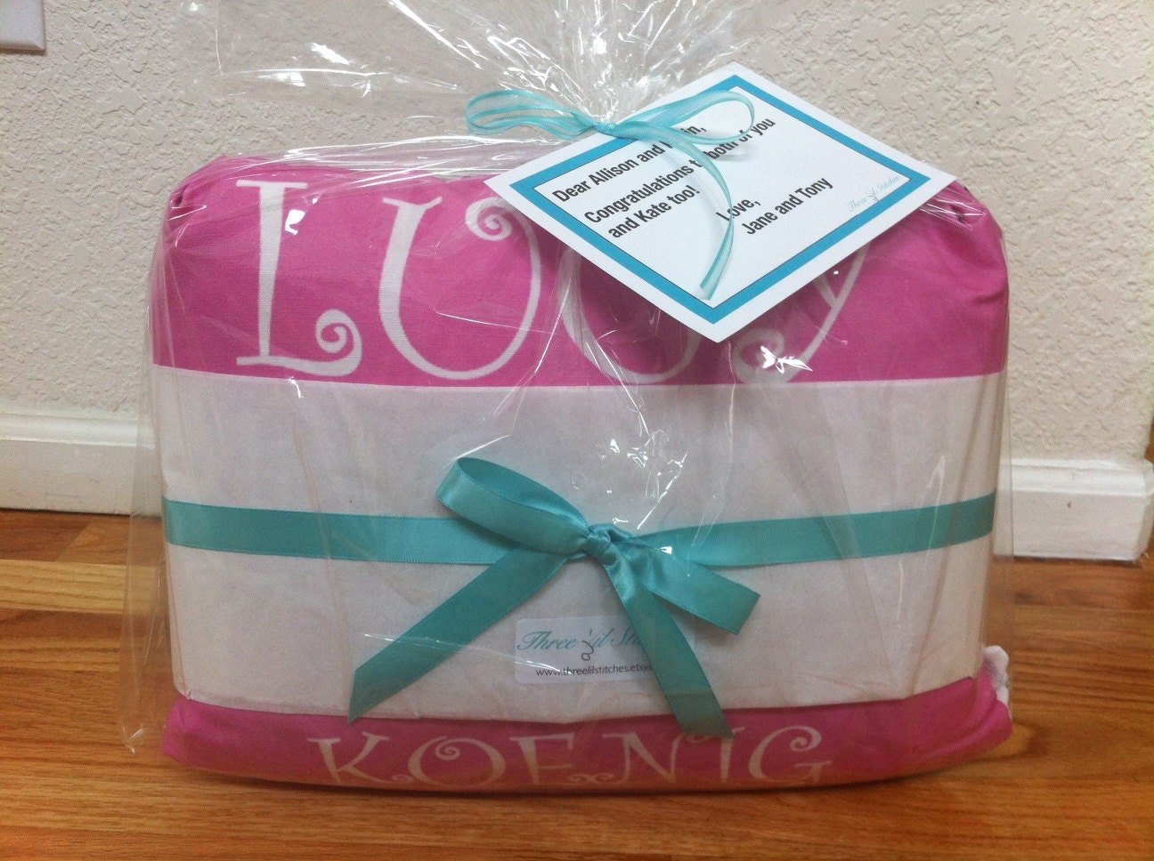 New Baby Gift Set- personalized birth announcement pillow and burp cloth set