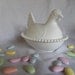 Vintage Hen on Nest White Milk Glass Beaded Covered Candy Dish Indian Glass - farmhouse Decor- Cottage- Country Decor- Farm Decor