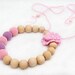 Certified Organic Teething Necklace in pastel baby pink, lavender and crochet flower. Breastfeeding/Nursing mom accessory