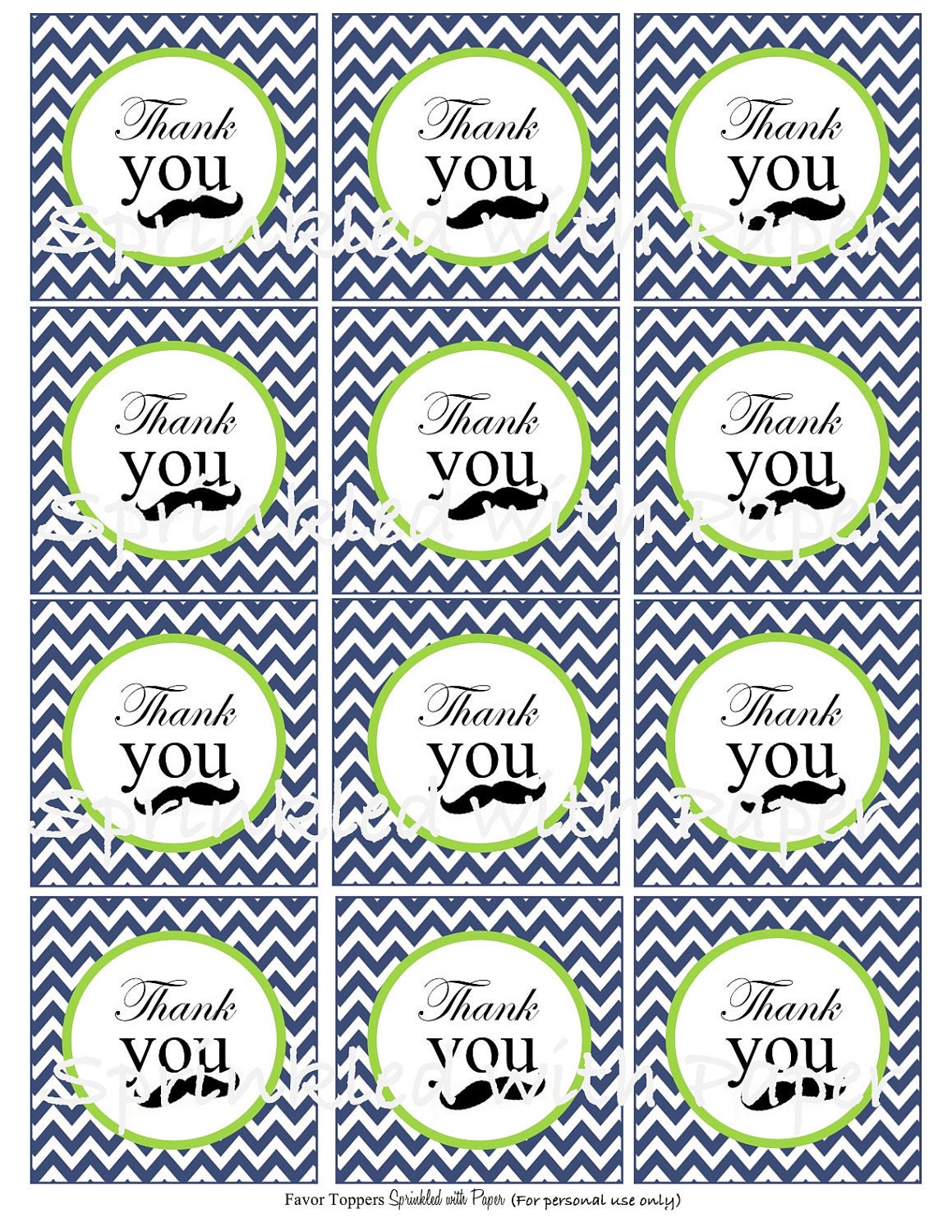 Oh boy Mustache Printable Thank You Favor Toppers