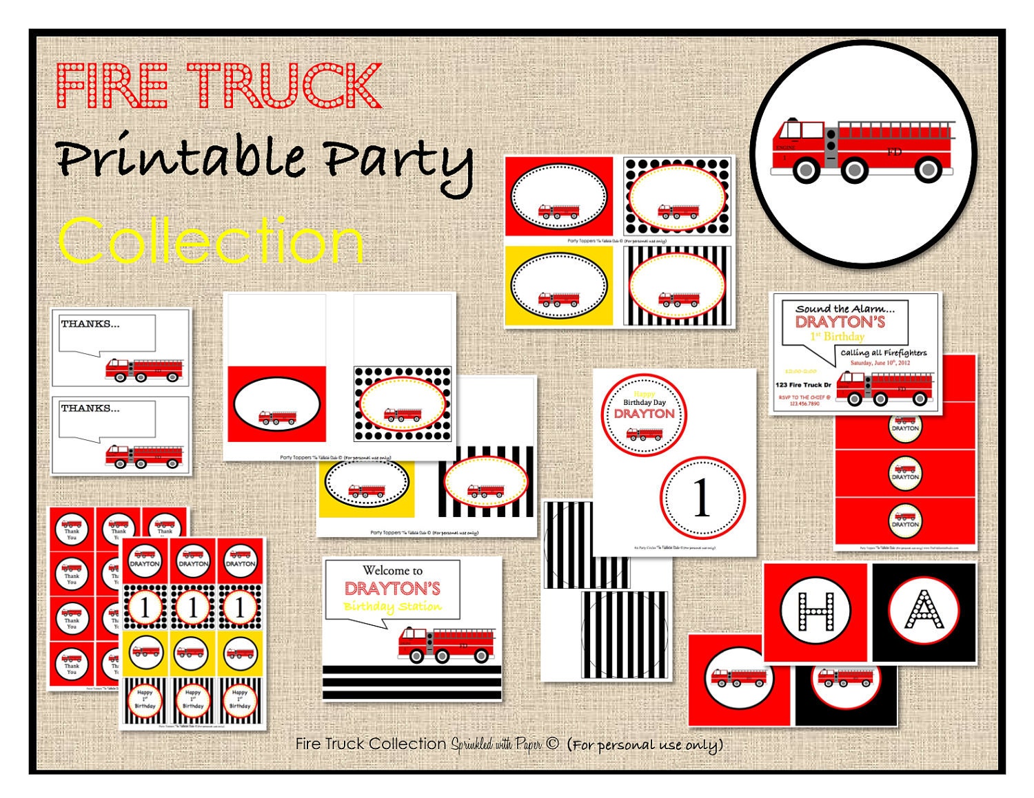 Firetruck Printable Party Collection