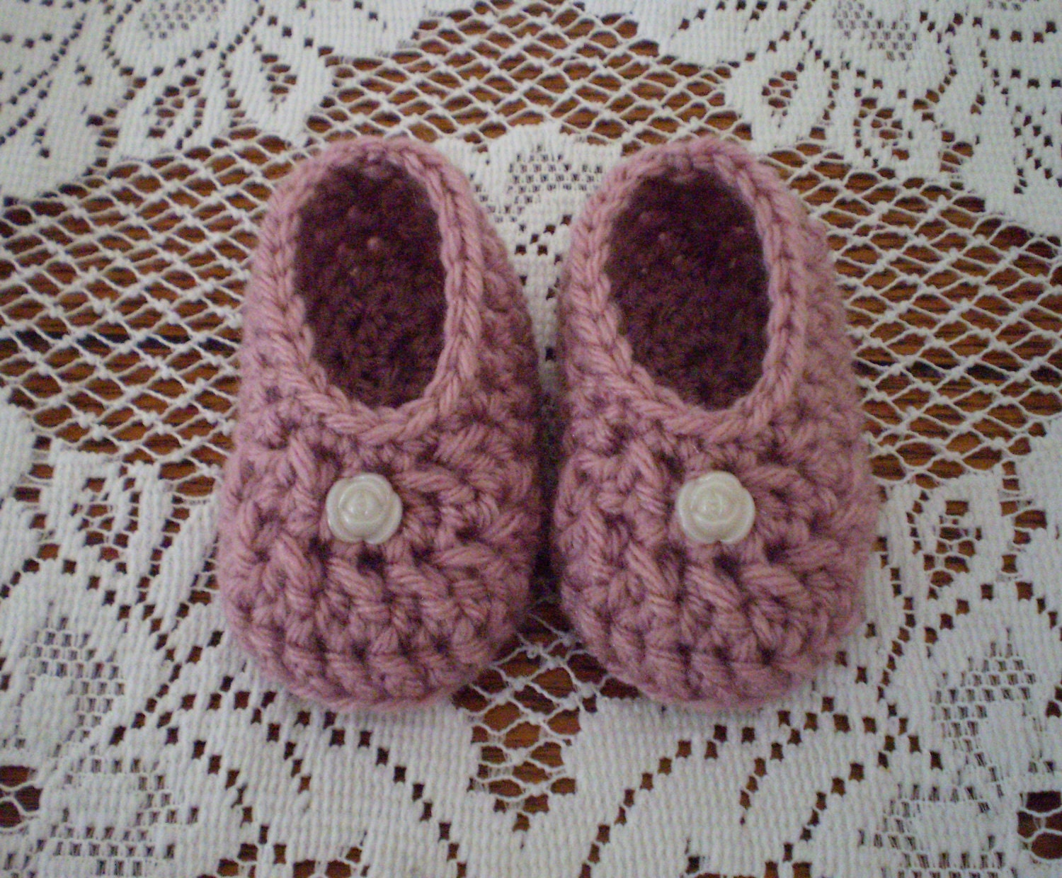 Crochet Baby Ballet Flats, Crochet Baby Shoes, Crochet Baby Booties, Dusty Rose